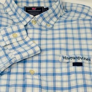 Vineyard Vines Performance Harbor Shirt Mens Size L Blue‎ Plaid Button Down